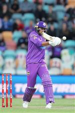 HOBART, AUSTRALIA - DECEMBER 10: Tim David of the Hurricanes bats during the Big Bash League match between the Hobart Hurricanes and Sydney Sixers at Blundstone Arena, on December 10, 2020, in Hobart, Australia. (Photo by Matt King/Getty Images)