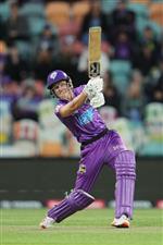 HOBART, AUSTRALIA - DECEMBER 10: Nathan Ellis of the Hurricanes bats during the Big Bash League match between the Hobart Hurricanes and Sydney Sixers at Blundstone Arena, on December 10, 2020, in Hobart, Australia. (Photo by Matt King/Getty Images)