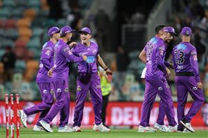 HOBART, AUSTRALIA - DECEMBER 10: Hurricanes players celebrates victory after the Big Bash League match between the Hobart Hurricanes and Sydney Sixers at Blundstone Arena, on December 10, 2020, in Hobart, Australia. (Photo by Matt King/Getty Images)