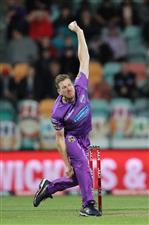 HOBART, AUSTRALIA - DECEMBER 10: James Faulkner of the Hurricanes bowls during the Big Bash League match between the Hobart Hurricanes and Sydney Sixers at Blundstone Arena, on December 10, 2020, in Hobart, Australia. (Photo by Matt King/Getty Images)