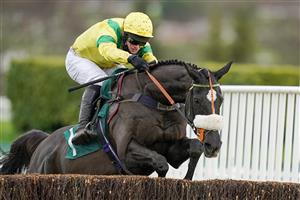 CHELTENHAM, ENGLAND - DECEMBER 11: David Bass riding Happygolucky clear the last to win The International Decorative Surfaces Novices' Chase at Cheltenham Racecourse on December 11, 2020 in Cheltenham, England. Owners and a limited number of the public are allowed to attend the meeting due to the Coronavirus pandemic. (Photo by Alan Crowhurst/Getty Images)