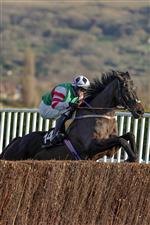 CHELTENHAM, ENGLAND - DECEMBER 12: Darragh O'Keeffe riding Chatham Street Lad clear the last to win The Caspian Caviar Gold Cup Handicap Chase at Cheltenham Racecourse on December 12, 2020 in Cheltenham, England. Owners and a limited number of the public are allowed to attend the meeting due to the Coronavirus pandemic. (Photo by Alan Crowhurst/Getty Images)