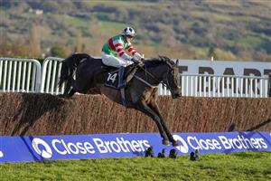 CHELTENHAM, ENGLAND - DECEMBER 12: Darragh O'Keeffe riding Chatham Street Lad clear the last to win The Caspian Caviar Gold Cup Handicap Chase at Cheltenham Racecourse on December 12, 2020 in Cheltenham, England. Owners and a limited number of the public are allowed to attend the meeting due to the Coronavirus pandemic. (Photo by Alan Crowhurst/Getty Images)