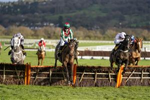 CHELTENHAM, ENGLAND - DECEMBER 12: Tom Scudamore riding Adagio (C) clear the last to win The JCB Triumph Trial Juvenile Hurdle at Cheltenham Racecourse on December 12, 2020 in Cheltenham, England. Owners and a limited number of the public are allowed to attend the meeting due to the Coronavirus pandemic. (Photo by Alan Crowhurst/Getty Images)