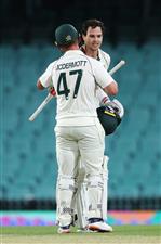 SYDNEY, AUSTRALIA - DECEMBER 13: Jack Wildermuth and Ben McDermott of Australia A celebrate their centuries during day three of the Tour Match between Australia A and India at Sydney Cricket Ground on December 13, 2020 in Sydney, Australia. (Photo by Brendon Thorne/Getty Images)