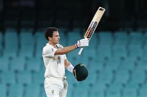 SYDNEY, AUSTRALIA - DECEMBER 13: Jack Wildermuth of Australia A celebrates scoring his century during day three of the Tour Match between Australia A and India at Sydney Cricket Ground on December 13, 2020 in Sydney, Australia. (Photo by Brendon Thorne/Getty Images)