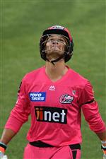 HOBART, AUSTRALIA - DECEMBER 13: Josh Philippe of the Sixers looks to the heavens after getting out for 95 during the Big Bash League match between the Sydney Sixers and the Melbourne Renegades at Blundstone Arena, on December 13, 2020, in Hobart, Australia. (Photo by Steve Bell/Getty Images)