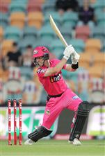 HOBART, AUSTRALIA - DECEMBER 13: Jordan Silk of the Sixers bats during the Big Bash League match between the Sydney Sixers and the Melbourne Renegades at Blundstone Arena, on December 13, 2020, in Hobart, Australia. (Photo by Matt King/Getty Images)