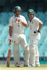 SYDNEY, AUSTRALIA - DECEMBER 13: Joe Burns and Marcus Harris of Australia A look on during day three of the Tour Match between Australia A and India at Sydney Cricket Ground on December 13, 2020 in Sydney, Australia. (Photo by Brendon Thorne/Getty Images)