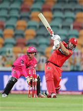 HOBART, AUSTRALIA - DECEMBER 13: Shaun Marsh of the Renegades is bowled by Stephen O'Keefe of the Sixers during the Big Bash League match between the Sydney Sixers and the Melbourne Renegades at Blundstone Arena, on December 13, 2020, in Hobart, Australia. (Photo by Matt King/Getty Images)