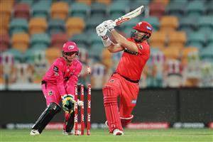 HOBART, AUSTRALIA - DECEMBER 13: Shaun Marsh of the Renegades is bowled by Stephen O'Keefe of the Sixers during the Big Bash League match between the Sydney Sixers and the Melbourne Renegades at Blundstone Arena, on December 13, 2020, in Hobart, Australia. (Photo by Matt King/Getty Images)