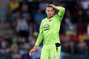 CANBERRA, AUSTRALIA - DECEMBER 14: Chris Green of the Thunder reacts during the Big Bash League match between the Sydney Thunder and the Brisbane Heat at Manuka Oval, on December 14, 2020, in Canberra, Australia. (Photo by Brendon Thorne/Getty Images)