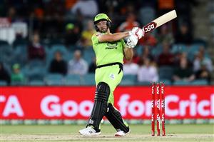 CANBERRA, AUSTRALIA - DECEMBER 14: Daniel Sams of the Thunder bats during the Big Bash League match between the Sydney Thunder and the Brisbane Heat at Manuka Oval, on December 14, 2020, in Canberra, Australia. (Photo by Brendon Thorne/Getty Images)