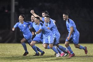 BRISBANE, AUSTRALIA - DECEMBER 12: New South Wales players celebrate winning during the NPL match as part of the Kappa Festival of Football between Queensland and New South Wales at Perry Park on December 12, 2020 in Brisbane, Australia. (Photo by Albert Perez/Getty Images)