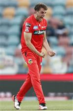 HOBART, AUSTRALIA - DECEMBER 12: Peter Hatzoglou of the Renegades celebrates the wicket of Cameron Bancroft of the Perth Scorchers during the Big Bash League match between the Melbourne Renegades and Perth Scorchers at Blundstone Arena, on December 12, 2020, in Hobart, Australia. (Photo by Darrian Traynor/Getty Images)