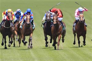 SYDNEY, AUSTRALIA - DECEMBER 12: Billy Cray on Remlaps Gem (red silks) wins race 1 the TAB Highway Class 3 Plate during Sydney Racing at Royal Randwick Racecourse on November 28, 2020 in Sydney, Australia. (Photo by Mark Evans/Getty Images)