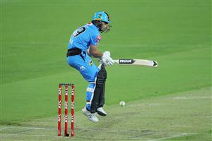 LAUNCESTON, AUSTRALIA - DECEMBER 15: Jon Wells of the Strikers bats during the Big Bash League match between Hobart Hurricanes and Adelaide Strikers at University of Tasmania Stadium, on December 15, 2020, in Launceston, Australia. (Photo by Matt King/Getty Images)