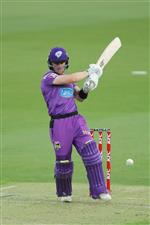LAUNCESTON, AUSTRALIA - DECEMBER 15: Mac Wright of the Hurricanes bats during the Big Bash League match between Hobart Hurricanes and Adelaide Strikers at University of Tasmania Stadium, on December 15, 2020, in Launceston, Australia. (Photo by Matt King/Getty Images)