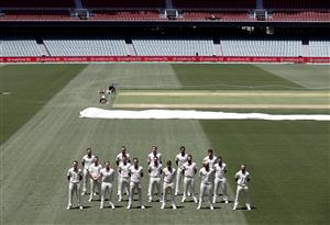 ADELAIDE, AUSTRALIA - DECEMBER 15: The Australian Team pose for a team photo before an Australian Nets Session at Adelaide Oval on December 15, 2020 in Adelaide, Australia. (Photo by Ryan Pierse/Getty Images)