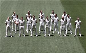 ADELAIDE, AUSTRALIA - DECEMBER 15: The Australian Team pose for a team photo before an Australian Nets Session at Adelaide Oval on December 15, 2020 in Adelaide, Australia. (Photo by Ryan Pierse/Getty Images)