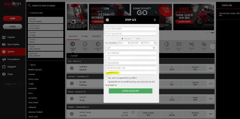 betiton bonus code NEWBONUS