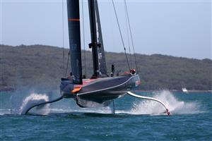 AUCKLAND, NEW ZEALAND - DECEMBER 15: INEOS Team UK in action during a practice session ahead of the 2021 America's Cup on December 15, 2020 in Auckland, New Zealand. (Photo by Fiona Goodall/Getty Images)