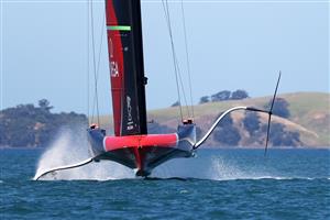 AUCKLAND, NEW ZEALAND - DECEMBER 15:Team New Zealand foils during a practice session ahead of the 2021 America's Cup on December 15, 2020 in Auckland, New Zealand. (Photo by Fiona Goodall/Getty Images)