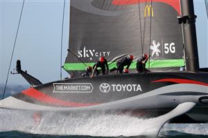 AUCKLAND, NEW ZEALAND - DECEMBER 15: Team New Zealand during a practice session ahead of the 2021 America's Cup on December 15, 2020 in Auckland, New Zealand. (Photo by Fiona Goodall/Getty Images)
