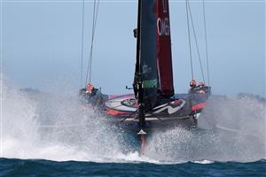 AUCKLAND, NEW ZEALAND - DECEMBER 15: Team New Zealand in action against Luna Rossa during a practice session ahead of the 2021 America's Cup on December 15, 2020 in Auckland, New Zealand. (Photo by Fiona Goodall/Getty Images)