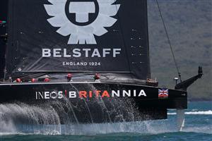 AUCKLAND, NEW ZEALAND - DECEMBER 15: INEOS Team UK foils on the Hauraki Gulf during a practice session ahead of the 2021 America's Cup on December 15, 2020 in Auckland, New Zealand. (Photo by Fiona Goodall/Getty Images)