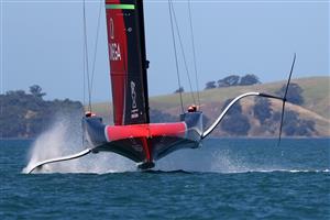 AUCKLAND, NEW ZEALAND - DECEMBER 15: Team New Zealand on the course during a practice session ahead of the 2021 America's Cup on December 15, 2020 in Auckland, New Zealand. (Photo by Fiona Goodall/Getty Images)