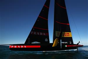 AUCKLAND, NEW ZEALAND - DECEMBER 15: Luna Rossa sail in past during a practice session ahead of the 2021 America's Cup on December 15, 2020 in Auckland, New Zealand. (Photo by Fiona Goodall/Getty Images)