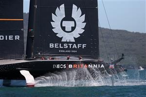AUCKLAND, NEW ZEALAND - DECEMBER 15: INEOS Team UK foils on the Hauraki Gulf during a practice session ahead of the 2021 America's Cup on December 15, 2020 in Auckland, New Zealand. (Photo by Fiona Goodall/Getty Images)