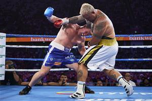 SYDNEY, AUSTRALIA - DECEMBER 16: Paul Gallen and Mark Hunt compete during the Main Event fight prior to the light-middleweight World Title elimination bout between Tim Tszyu and Bowyn Morgan at Bankwest Stadium on December 16, 2020 in Sydney, Australia. (Photo by Brett Hemmings/Getty Images)
