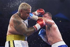 SYDNEY, AUSTRALIA - DECEMBER 16: Paul Gallen and Mark Hunt compete during the Main Event fight prior to the light-middleweight World Title elimination bout between Tim Tszyu and Bowyn Morgan at Bankwest Stadium on December 16, 2020 in Sydney, Australia. (Photo by Brett Hemmings/Getty Images)