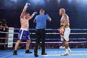 SYDNEY, AUSTRALIA - DECEMBER 16: Paul Gallen celebrates after the final round over Mark Hunt during the Main Event fight prior to the light-middleweight World Title elimination bout between Tim Tszyu and Bowyn Morgan at Bankwest Stadium on December 16, 2020 in Sydney, Australia. (Photo by Brett Hemmings/Getty Images)