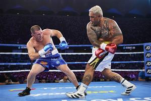 SYDNEY, AUSTRALIA - DECEMBER 16: Paul Gallen and Mark Hunt compete during the Main Event fight prior to the light-middleweight World Title elimination bout between Tim Tszyu and Bowyn Morgan at Bankwest Stadium on December 16, 2020 in Sydney, Australia. (Photo by Brett Hemmings/Getty Images)