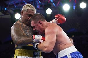 SYDNEY, AUSTRALIA - DECEMBER 16: Paul Gallen and Mark Hunt compete during the Main Event fight prior to the light-middleweight World Title elimination bout between Tim Tszyu and Bowyn Morgan at Bankwest Stadium on December 16, 2020 in Sydney, Australia. (Photo by Brett Hemmings/Getty Images)