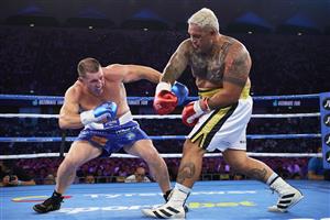 SYDNEY, AUSTRALIA - DECEMBER 16: Paul Gallen and Mark Hunt compete during the Main Event fight prior to the light-middleweight World Title elimination bout between Tim Tszyu and Bowyn Morgan at Bankwest Stadium on December 16, 2020 in Sydney, Australia. (Photo by Brett Hemmings/Getty Images)