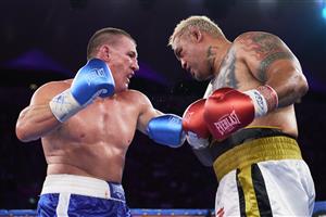SYDNEY, AUSTRALIA - DECEMBER 16: Paul Gallen and Mark Hunt compete during the Main Event fight prior to the light-middleweight World Title elimination bout between Tim Tszyu and Bowyn Morgan at Bankwest Stadium on December 16, 2020 in Sydney, Australia. (Photo by Brett Hemmings/Getty Images)