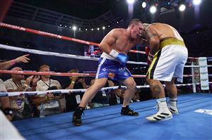 SYDNEY, AUSTRALIA - DECEMBER 16: Paul Gallen and Mark Hunt compete during the Main Event fight prior to the light-middleweight World Title elimination bout between Tim Tszyu and Bowyn Morgan at Bankwest Stadium on December 16, 2020 in Sydney, Australia. (Photo by Brett Hemmings/Getty Images)