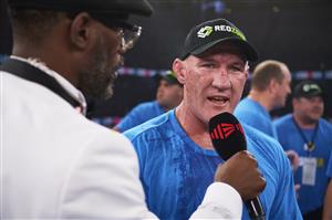 SYDNEY, AUSTRALIA - DECEMBER 16: Paul Gallen is interviewed after victory over Mark Hunt during the Main Event fight prior to the light-middleweight World Title elimination bout between Tim Tszyu and Bowyn Morgan at Bankwest Stadium on December 16, 2020 in Sydney, Australia. (Photo by Brett Hemmings/Getty Images)