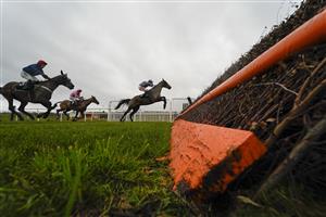 NEWBURY, ENGLAND - DECEMBER 16: Richard Johnson riding St Barts (R) clear the last to win The BoscaSports Retail Tote Displays Worldwide Novices' Limited Handicap Chase at Newbury Racecourse on December 16, 2020 in Newbury, England. Owners and a limited number of the public are allowed to attend the meeting due to the Coronavirus pandemic. (Photo by Alan Crowhurst/Getty Images)