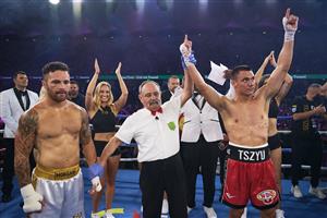 SYDNEY, AUSTRALIA - DECEMBER 16: Tim Tszyu celebrates victory over Bowyn Morgan during the light-middleweight World Title elimination bout between Tim Tszyu and Bowyn Morgan at Bankwest Stadium on December 16, 2020 in Sydney, Australia. (Photo by Brett Hemmings/Getty Images)
