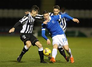 PAISLEY, SCOTLAND - DECEMBER 16: Cedric Itten of Rangers vies with Conor McCarthy of St Mirren during the Betfred Cup Quarter-Final match between St Mirren and Rangers at The Simple Digital Arena on December 16, 2020 in Paisley, Scotland. The match will be played without fans, behind closed doors as a Covid-19 precaution. (Photo by Ian MacNicol/Getty Images)