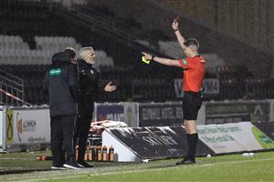 PAISLEY, SCOTLAND - DECEMBER 16: Jim Goodwin, Manager of St Mirren is shown a red card and sent off by referee David Dickinson during the Betfred Cup Quarter-Final match between St Mirren and Rangers at The Simple Digital Arena on December 16, 2020 in Paisley, Scotland. The match will be played without fans, behind closed doors as a Covid-19 precaution. (Photo by Ian MacNicol/Getty Images)