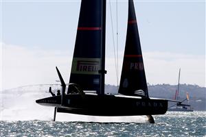 AUCKLAND, NEW ZEALAND - DECEMBER 17: Luna Rossa Prada Pirelli Team, skippered by Max Sirena against INEOS Team UK, skippered by Ben Ainslie in the third racre during the America's Cup World Series on Auckland Harbour on December 17, 2020 in Auckland, New Zealand. (Photo by Phil Walter/Getty Images)