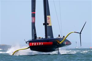 AUCKLAND, NEW ZEALAND - DECEMBER 17: Luna Rossa Prada Pirelli Team, skippered by Max Sirena against INEOS Team UK, skippered by Ben Ainslie in the third race of the the America's Cup World Series on Auckland Harbour on December 17, 2020 in Auckland, New Zealand. (Photo by Phil Walter/Getty Images)