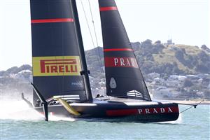 AUCKLAND, NEW ZEALAND - DECEMBER 17: Luna Rossa Prada Pirelli Team, skippered by Max Sirena against INEOS Team UK, skippered by Ben Ainslie in the third racre during the America's Cup World Series on Auckland Harbour on December 17, 2020 in Auckland, New Zealand. (Photo by Phil Walter/Getty Images)