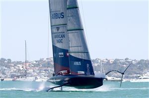 AUCKLAND, NEW ZEALAND - DECEMBER 17: INEOS Team UK, skippered by Ben Ainslie against New York Yacht Club American Magic, skippered by Terry Hutchinson in the second race of the day during the America's Cup World Series on Auckland Harbour on December 17, 2020 in Auckland, New Zealand. (Photo by Phil Walter/Getty Images)